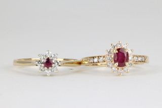 2 9ct gold ruby and diamond cluster rings 
