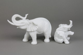 A Rosenthal white bisque figure of a standing elephant 7 1/2", a seated ditto 3 1/2"
