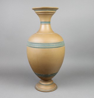 A 19th Century unglazed oviform vase with turquoise reeded decoration, signed A Bartlett 18" 