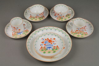 A 19th Century English tea set decorated with stylised flowers comprising 1 large dish, 6 small dishes, 6 tea cups, 6 coffee cups