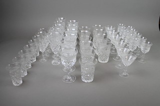 A service of Webb crystal table glassware comprising 5 sherrys, 8 small tumblers, 5 spirit, 6 liqueurs, 6 white wines, 6 cocktails, 5 champagne flutes, 6 small water glasses and 4 large water glasses