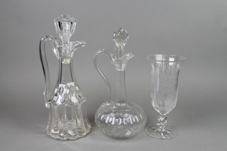 An Edwardian cut glass celery vase 9", 2 ditto ewers 