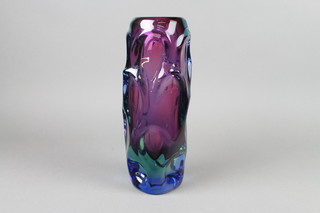 A purple blue Art Glass free form vase 12" 