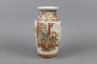 An early 20th Century Satsuma oviform vase decorated with figures in pavilions and gardens 9 1/2"