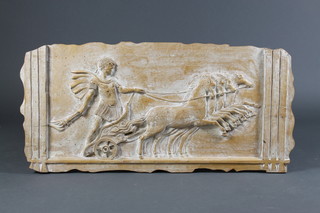 A carved lime wood plaque of a charioteer 19" x 14" 