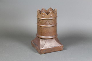 A Victorian cylindrical chimney pot with castellated top, 21"h x 13"w x 13"d 