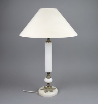An alabaster and gilt metal table lamp 16"