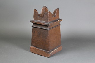 A square Victorian chimney pot with castellated top 24"h x 12 1/2" diam.