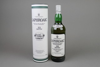 Laphroaig, a litre bottle of single malt whisky, aged 10 years 