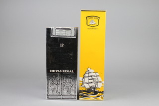 Cutty Sark, a 70cl bottle of whisky together with a litre bottle of Chivas Regal 12 year old whisky  