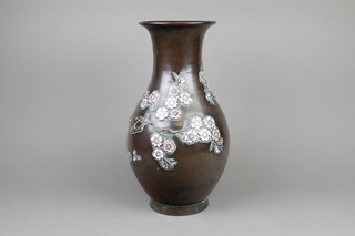 A Japanese bronze vase with floral decoration 16" 