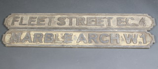 2 carved wooden street sign plaques - Marble Arch W1 and Fleet Street WC4 44 1/2" and 46" 