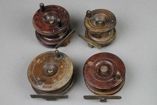 4 19th Century wooden centre pin fishing reels