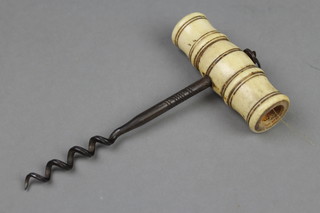 A 19th Century steel corkscrew with turned bone handle 
