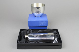 An American pewter tumbler cup marked Department of the Army, United States of America 3 1/2" together with an American Special Boats Service pewter flask 
