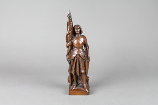 A spelter figure of a standing Joan of Arc 9 1/2", the base marked D.S.R