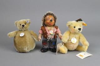 A Steiff limited edition 1909 replica bear - Roly Poly with certificate 5", a Steiff Pear Bear, a Steiff limited edition figure of a hedgehog - Mecki, all boxed   