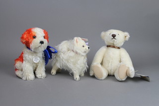 A Steiff limited edition figure of a dog - Molly 1927 7" with certificate, a Steiff limited edition 2000 figure of a standing dog - Spitz, boxed and with certificate and a Steiff 1847-1997 150th Anniversary white mohair bear to celebrate the birth of Margarete Steiff