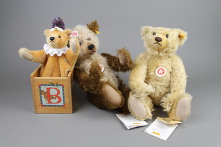 A Steiff teddybear - Jack in the Box, a Steiff mohair light teddy bear, a Steiff brown classic bear with articulated limbs 11", all boxed