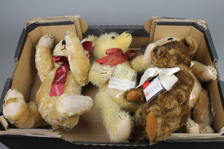 A Merrythought Millenium bear with signature to pad 13", 3 various limited edition Hermann bears 15", 13" and 12" 