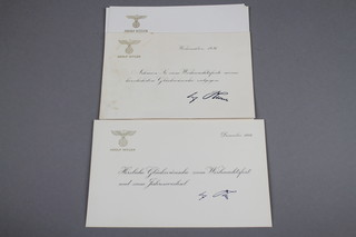 Adolf Hitler, A 1936 and 1942 compliment slip together with 3 Adolf Hitler letter  heads