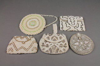 5 French white bead work evening bags
