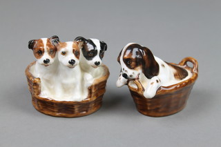 2 Royal Doulton groups of dogs in baskets HN2588 3" and HN2589 3" 