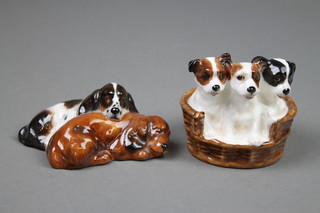 2 Royal Doulton groups - terriers in a basket HN2588 3" and 2 sleeping spaniels HN2590 3" 