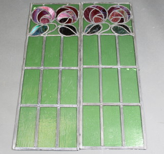 2 Art Deco stained glass panels 35" x 12" 