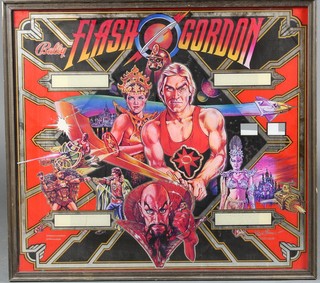 Bally, a 1980 plate glass pinball back decorated Flash Gordon 25" x 27 1/2" 