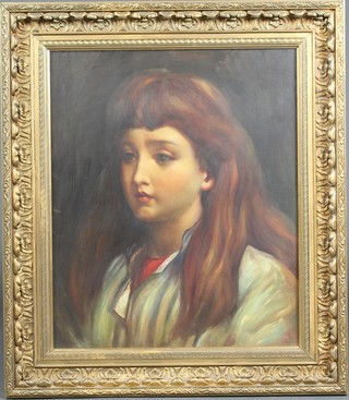 Edwardian oil painting.  A study of a young lady with auburn hair, indistinctly monogrammed 23" x 19" 