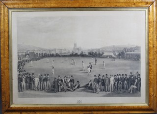William Drummond and Chas. J. Basebe, an engraving.  The Cricket Match between Sussex and Kent at Brighton, in a figured maple frame 23" x 35 1/2" 