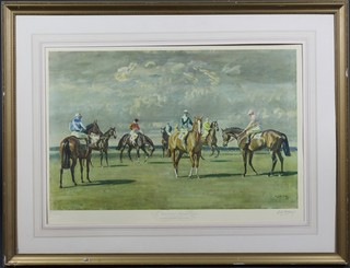 A J Munnings, a proof print "Before The Start Newmarket" signed in pencil 16" x 23"  