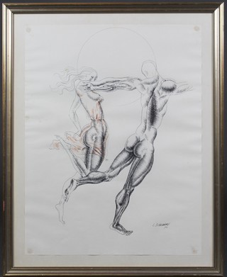 L Dimanov, a print, a study of 2 naked dancers, signed and dated '74 26" x 19 1/2" 