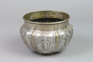 An Indian repousse bowl decorated with deities, approx. 302 grams 6" 