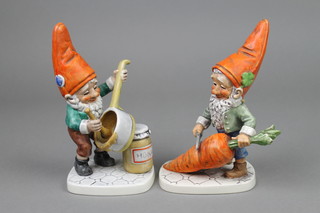 2 Goebel figures of standing gnomes WELL.501.1970 8" and WELL.504.1970 7" 