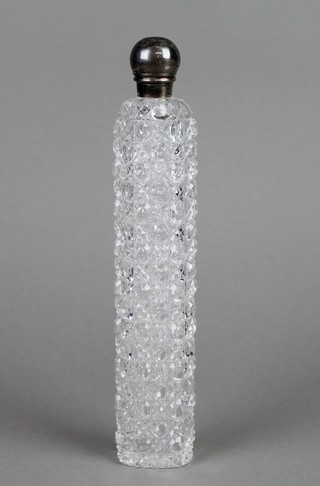 A Victorian silver cut glass toilet bottle with bulbous silver top, London 1886, 10 1/2" 