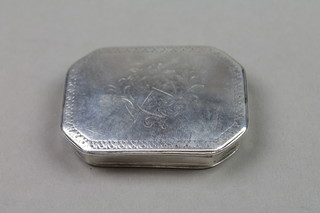 A 17th Century octagonal snuff box with formal border and chased armorial by John Wilkens 2 1/2" x 2" 