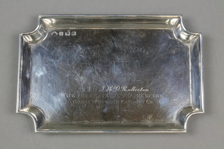 Great Western Railway General Strike 1926.  A rectangular silver presentation pin tray, inscribed "General Strike May 1926, To Mr J H D Rolleston with the grateful thanks of The Great Western Railway Co." Birmingham 1925, 5" 