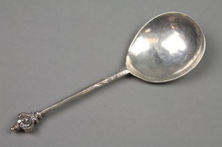 A 17th Century Dutch spoon with oval bowl and mask handle with engraved monogram 5 3/4", approx 36 grams