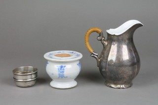 A silver table salt Sheffield 1957, together with a WMF cream jug and a small Chinese vase 