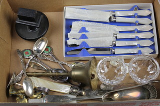 Minor silver plated cutlery including a cased condiment etc
