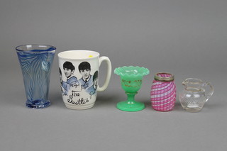 A Broadhurst Brothers Burslem mug - The Beatles 4" and 4 items of glassware