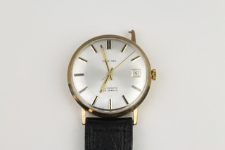 A gentleman's 9ct gold Baume calendar wristwatch in original box 