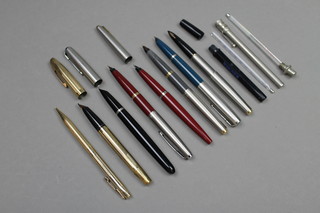 A gold plated Sheaffer fountain pen, 6 Parker ditto and a pencil  