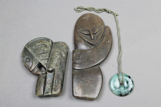 2 Zimbabwean hardstone carvings, a Nephrite pendant 