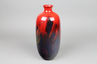 A modern Royal Doulton flambe veined oviform vase with free form blue red glaze no.1619 11" 