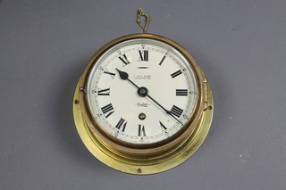 E S T Sestiel, a brass cased ward room style clock with 6" dial marked F Smith & Sons Southampton 