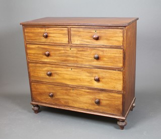 A Victorian mahogany chest of 2 short and 3 long drawers with tore handles, raised on bun feet 41"h x 43"w x 20 1/2"d