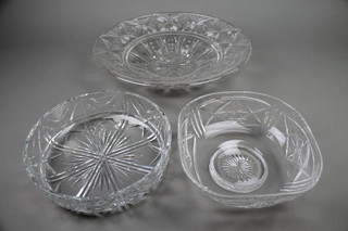 A cut glass fruit bowl 9" and 2 others